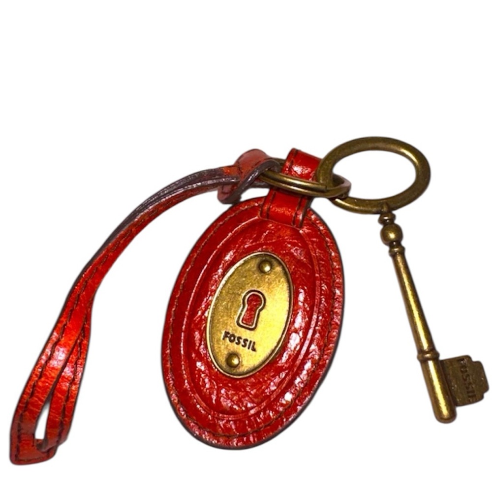 RARE Fossil Vintage Key Fob Purse Charm Premium Color Red Genuine Leather